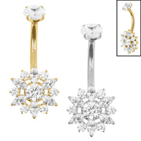 Belly Bar - Titanium Internal Double Jewelled Marquise Sunflower