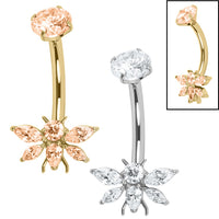 Belly Bar - Titanium Internal Double Jewelled Queen Bee