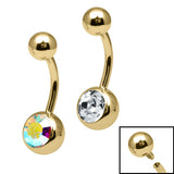 Gold Titanium Internal Thread Bezel Set Single Jewelled Belly Bar