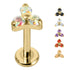 Gold Titanium Internally Threaded Labrets 1.2mm - Gold Titanium Claw Set CZ Jewelled Trinity