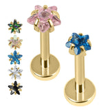 Gold Titanium Internally Threaded Labrets 1.2mm - Gold Titanium Claw Set CZ Jewelled Star