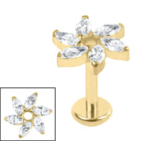 Gold Titanium Internally Threaded Labrets 1.2mm - Gold Titanium Jewelled Catherine Wheel