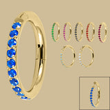 Gold Titanium 1.2mm Pave Set Jewelled Edge Hinged Clicker Ring