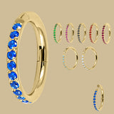 Gold Titanium 1.2mm Pave Set Jewelled Edge Hinged Clicker Ring