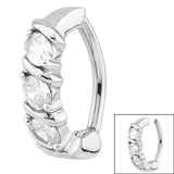Steel Huggie Belly Clicker Ring - Claw Set Triple Jewel