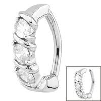 Steel Huggie Belly Clicker Ring - Claw Set Triple Jewel