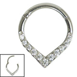 Steel Pave Set Jewelled V-Shape Hinged Segment Ring (Clicker)