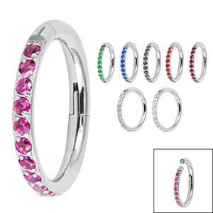 Titanium 1.2mm Pave Set Jewelled Edge Hinged Clicker Ring