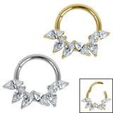 Titanium Claw Set Falling Leaves Marquise Hinged Clicker Ring
