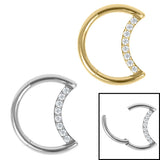 Titanium Claw Set Jewelled Crescent Moon Hinged Clicker Ring