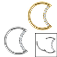 Titanium Claw Set Jewelled Crescent Moon Hinged Clicker Ring