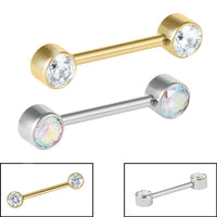 Titanium Internal Thread Double Jewelled Nipple Bar - Front Facing Jewelled Disks