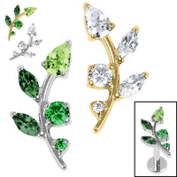 Titanium Internal Claw Set Jewelled Leaf Vine Top