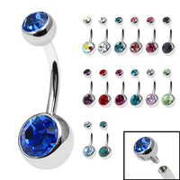 Titanium Internal Thread Double Jewelled Belly Bar - 14mm