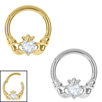 Titanium Jewelled Claddagh Hinged Clicker Ring
