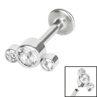 Titanium Internally Threaded Labrets 1.2mm - Infinity Titanium 3 Bezel Set Jewelled Crescent