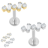 Titanium Internally Threaded Labrets 1.2mm - Jewelled Wave Baguette