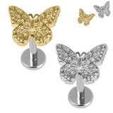 Titanium Internally Threaded Labrets 1.2mm - Steel Monarch Butterfly