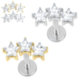 Titanium Internally Threaded Labrets 1.2mm - 3 Sisters Jewelled Stars