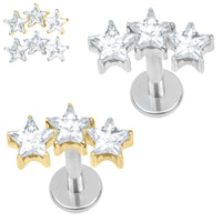 Titanium Internally Threaded Labrets 1.2mm - 3 Sisters Jewelled Stars
