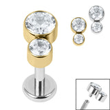 Titanium Internally Threaded Labrets 1.2mm - Titanium Bezel Set Duo Jewelled
