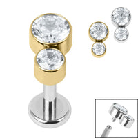 Titanium Internally Threaded Labrets 1.2mm - Titanium Bezel Set Duo Jewelled