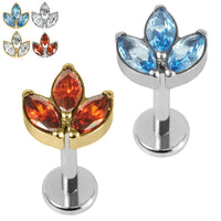 Titanium Internally Threaded Labrets 1.2mm - Titanium Claw Set Marquise Jewelled Leaves Trio