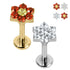 Titanium Internally Threaded Labrets 1.2mm - Titanium Claw Set Jewelled Primrose Flower