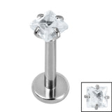 Titanium Internally Threaded Labrets 1.2mm - Titanium Claw Set Jewelled Square