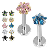 Titanium Internally Threaded Labrets 1.2mm - Titanium 4mm Claw Set CZ Jewelled Star (cloned)