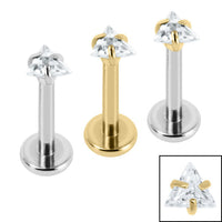 Titanium Internally Threaded Labrets 1.2mm - Titanium Claw Set Jewelled Triangle