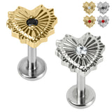 Titanium Internally Threaded Labrets 1.2mm - Titanium Claw Set Radiant Jewelled Heart