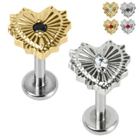 Titanium Internally Threaded Labrets 1.2mm - Titanium Claw Set Radiant Jewelled Heart
