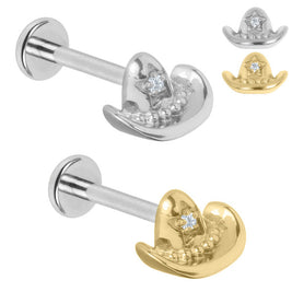 Titanium Internally Threaded Labrets 1.2mm - Titanium Cowboy Hat