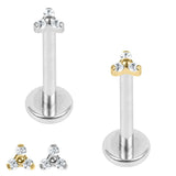 Titanium Internally Threaded Labrets 1.2mm - Titanium Dainty Jewelled Trinity