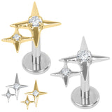 Titanium Internally Threaded Labrets 1.2mm - Titanium Double Jewelled Guiding Star