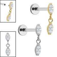 Titanium Internally Threaded Labrets 1.2mm - Titanium Double Marquise Gemini Drop