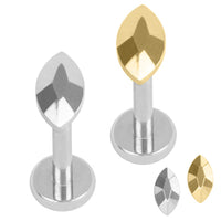 Titanium Internally Threaded Labrets 1.2mm - Titanium Faceted Marquise