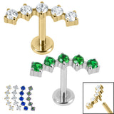 Titanium Internally Threaded Labrets 1.2mm - Titanium Floating 5 Jewel Curve 