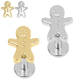 Titanium Internally Threaded Labrets 1.2mm - Titanium Gingerbread Man