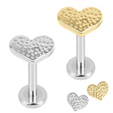 Titanium Internally Threaded Labrets 1.2mm - Titanium Hammered Heart