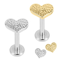 Titanium Internally Threaded Labrets 1.2mm - Titanium Hammered Heart