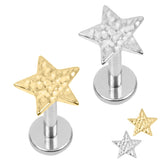 Titanium Internally Threaded Labrets 1.2mm - Titanium Hammered Star