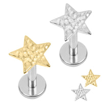 Titanium Internally Threaded Labrets 1.2mm - Titanium Hammered Star