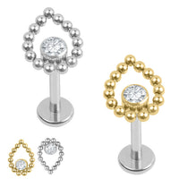 Titanium Internally Threaded Labrets 1.2mm - Titanium Jewelled Asia Teardrop