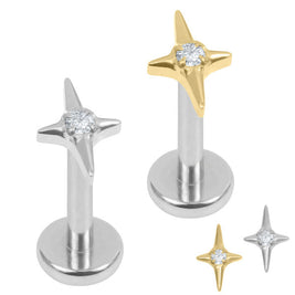 Titanium Internally Threaded Labrets 1.2mm - Titanium Jewelled Guiding Star