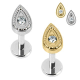 Titanium Internally Threaded Labrets 1.2mm - Titanium Jewelled Persian Teardrop