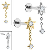 Titanium Internally Threaded Labrets 1.2mm - Titanium Jewelled Reul Chain Drop