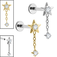 Titanium Internally Threaded Labrets 1.2mm - Titanium Jewelled Reul Chain Drop