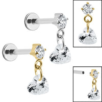 Titanium Internally Threaded Labrets 1.2mm - Titanium Jewelled Solitaire With Heart Charm